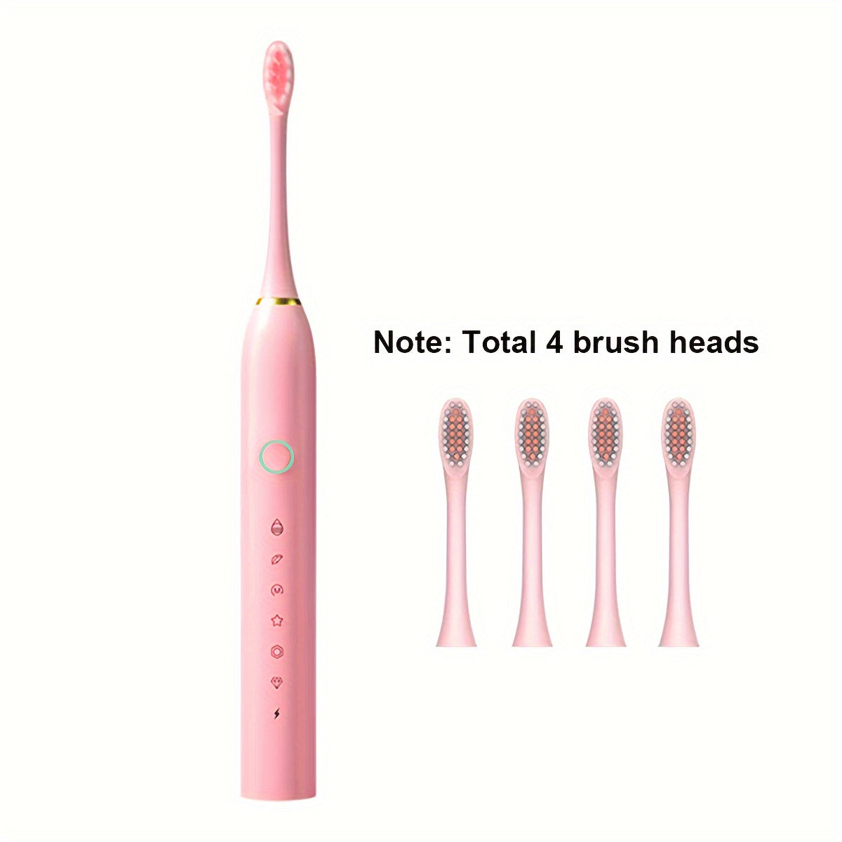 Rechargeable USB electric toothbrush with 6-speed vibration and 28000 VPM power, includes 4 or 8 special soft brush heads for adults.