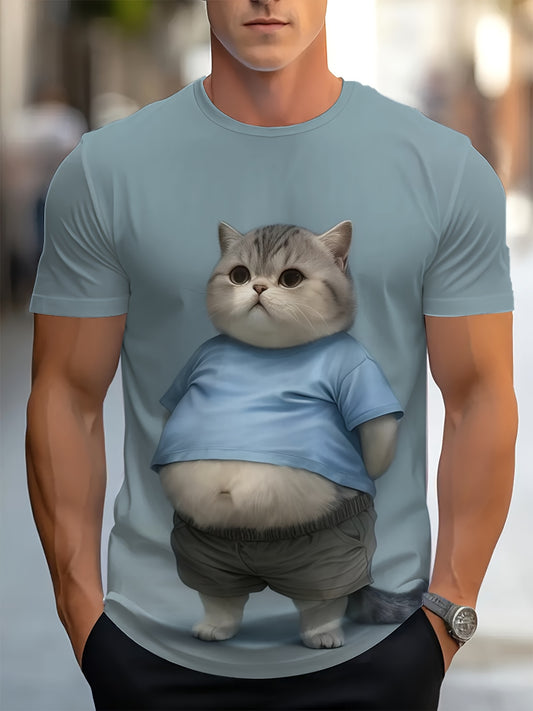 Adults and teens can enjoy this regular fit 3D cat print t-shirt, made of knit polyester blend with slight stretch. Perfect for weekend outings, it is a great gift idea for spring, summer