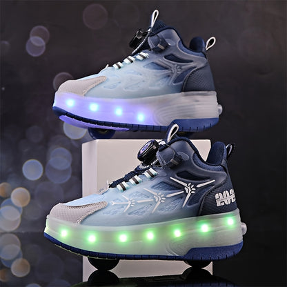 Youngsters' Fashion LED Light-Up Roller Skates in Pink & Purple Gradient Design with White Star Patterns - USB Rechargeable & Durable for All Seasons - Low-Top PU Sneakers for Boys & Girls