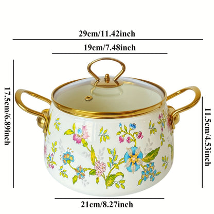 Elegant French Floral Enamel Stove Pot - Perfect for Induction Cooktops, No Electricity Needed - Ideal for Home Kitchen & Dining