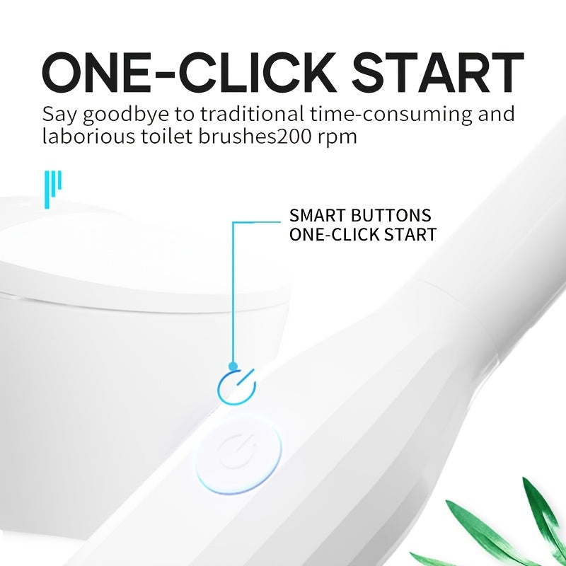 Introducing the Smart Electric Toilet Brush Set with Extended Handle - Rechargeable via USB, Ensuring No Area Goes Uncleaned, Easy One-Button Operation for Household and Bathroom Use, Ideal for Cleaning Toilets and Bathrooms.