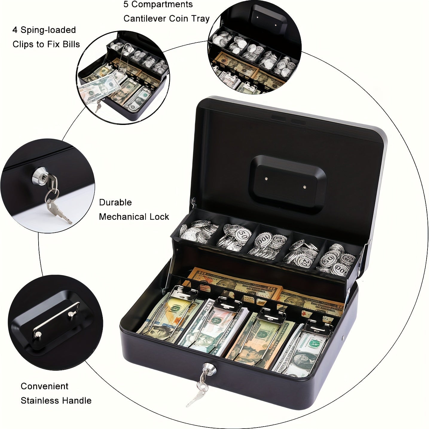 1pc Money Box with Lock for cash organization and storage.