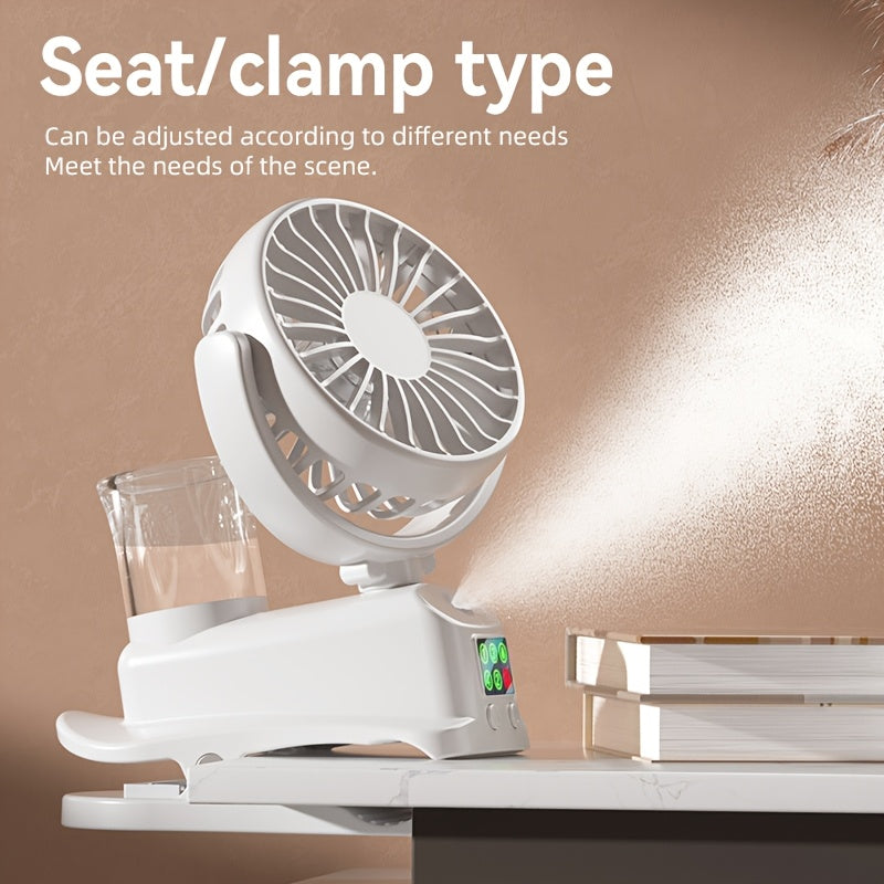 Introducing a convenient 2-in-1 USB fan and humidifier! This portable desktop fan offers 4 adjustable wind speeds and 2 humidity levels for customizable comfort. Operating silently at 360°, it keeps you cool and comfortable round the clock. Perfect for