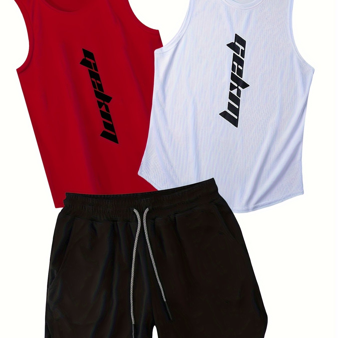 Men's Summer Fashion 3-pack of Sportswear, includes tank tops and drawstring shorts for casual, basketball, and fitness wear.