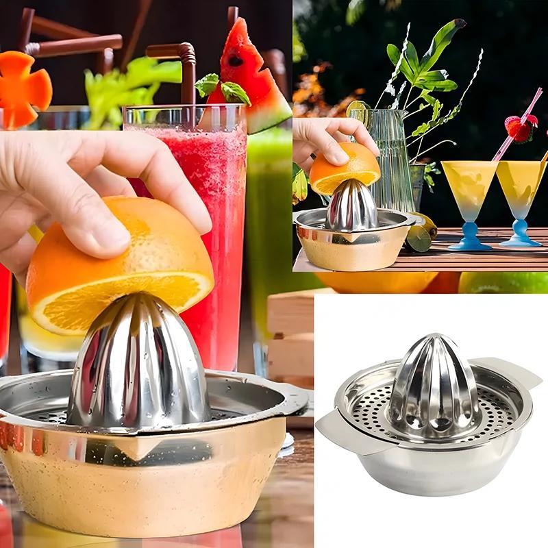 Durable Stainless Steel Manual Citrus Juicer with Fine Mesh Strainer - Portable & Multifunctional Tool for Fresh Orange, Lemon & Fruit Juice - No Electricity Needed, Easy to Clean, Sleek Kitchenware for Making Fresh Juice