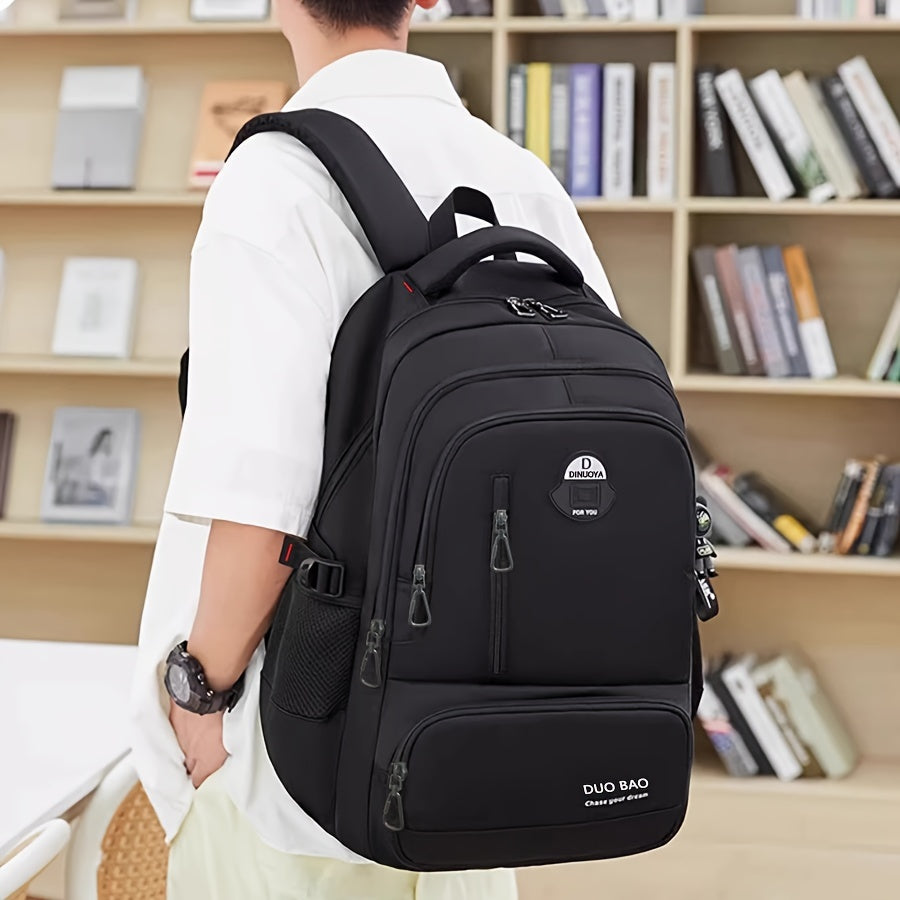 2024 Unisex Casual Backpack - Waterproof, Durable, Large Capacity, with Laptop Compartment, Keychain, Adjustable Straps, Zip Closure, and Black Color