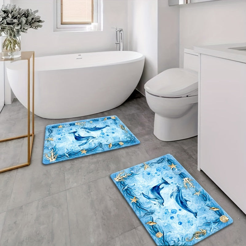 Set of two kitchen floor mats in flannel material, a toilet floor mat, a bathtub edge foot mat, an absorbent bedroom floor mat, a living room carpet, a coffee table floor mat, a balcony floor mat, a bay window floor mat, a door mat, a printed floor mat