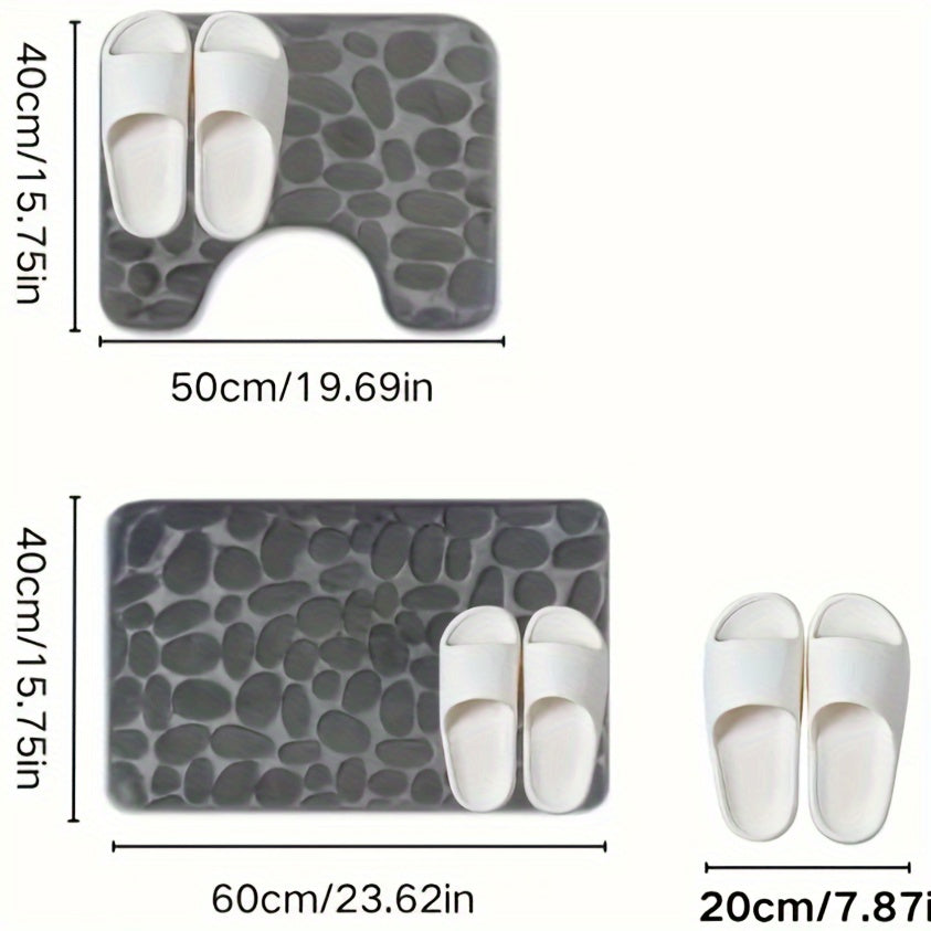 Мягкий и удобный набор из двух ковриков для ванной с противоскользящим, впитывающим галькой с эффектом памяти. Идеально подходит для пола в туалете.