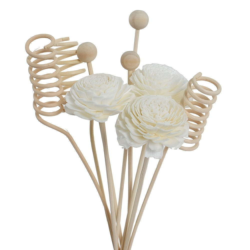 Chrysanthemum reed diffuser set includes 9 pieces for home decor.