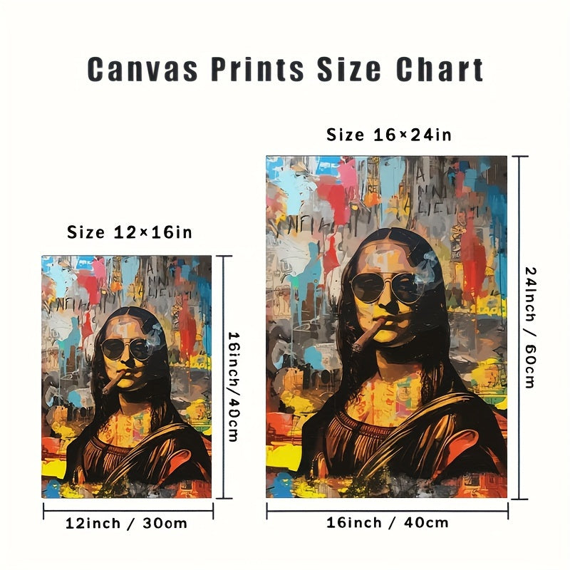 Modern Mona Lisa canvas print, fashionable retro portrait wall art, waterproof painting. Ideal for decorating living room, bedroom, office, dining room, or bar. Perfect gift.