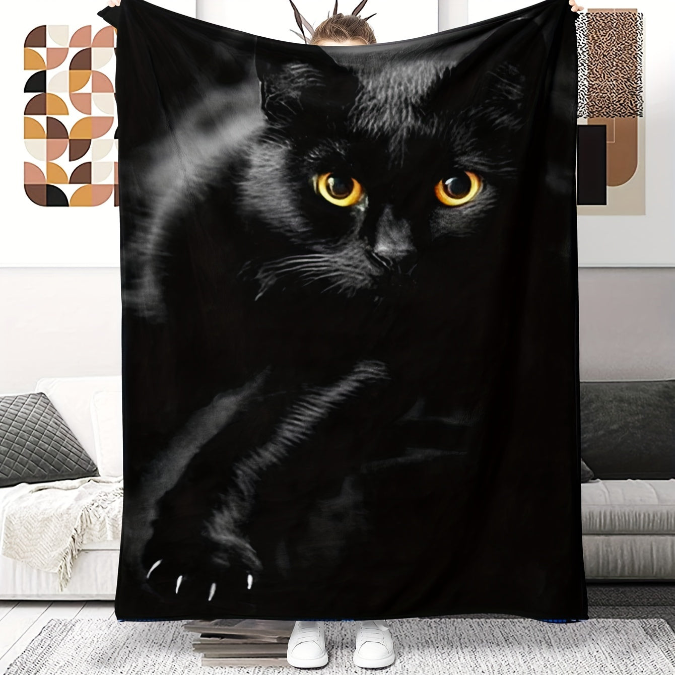 Soft, warm, and stain-resistant, this versatile all-season gift is perfect for adding a cozy touch to any space. Whether you're snuggled up on the couch, in bed, at the office, or on the go, this black cat flannel throw blanket is sure to keep you warm