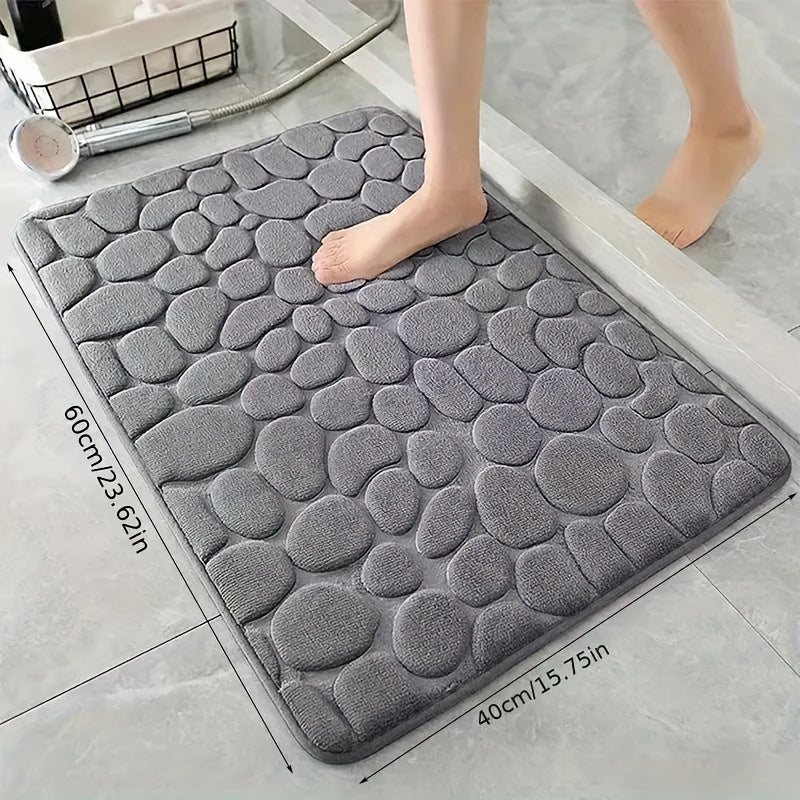 Polyester Pebble Stone Bath Mat, Soft and Comfortable Non-Slip Absorbent Rug for Bathroom, Entrance Door Floor Pad without Scent