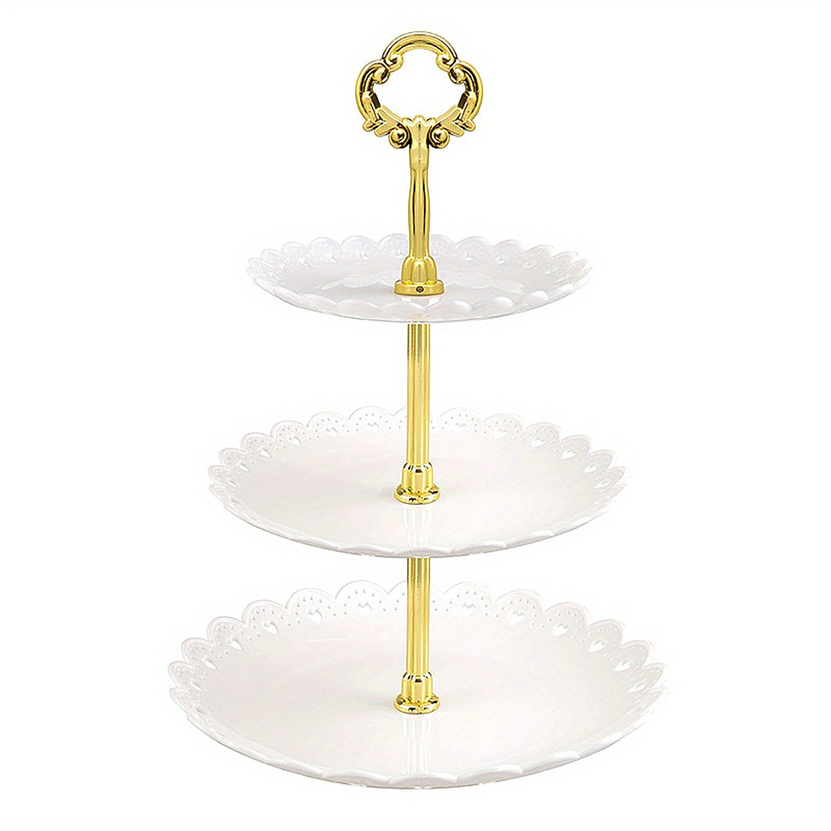 Elegant 3 tier cupcake stand with ruffled or lacy design perfect for tea parties, weddings, and more. Ideal for decorating and serving desserts at any occasion.