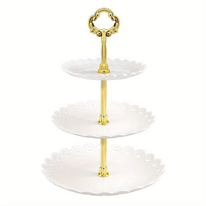 Elegant 3 tier cupcake stand with ruffled or lacy design perfect for tea parties, weddings, and more. Ideal for decorating and serving desserts at any occasion.