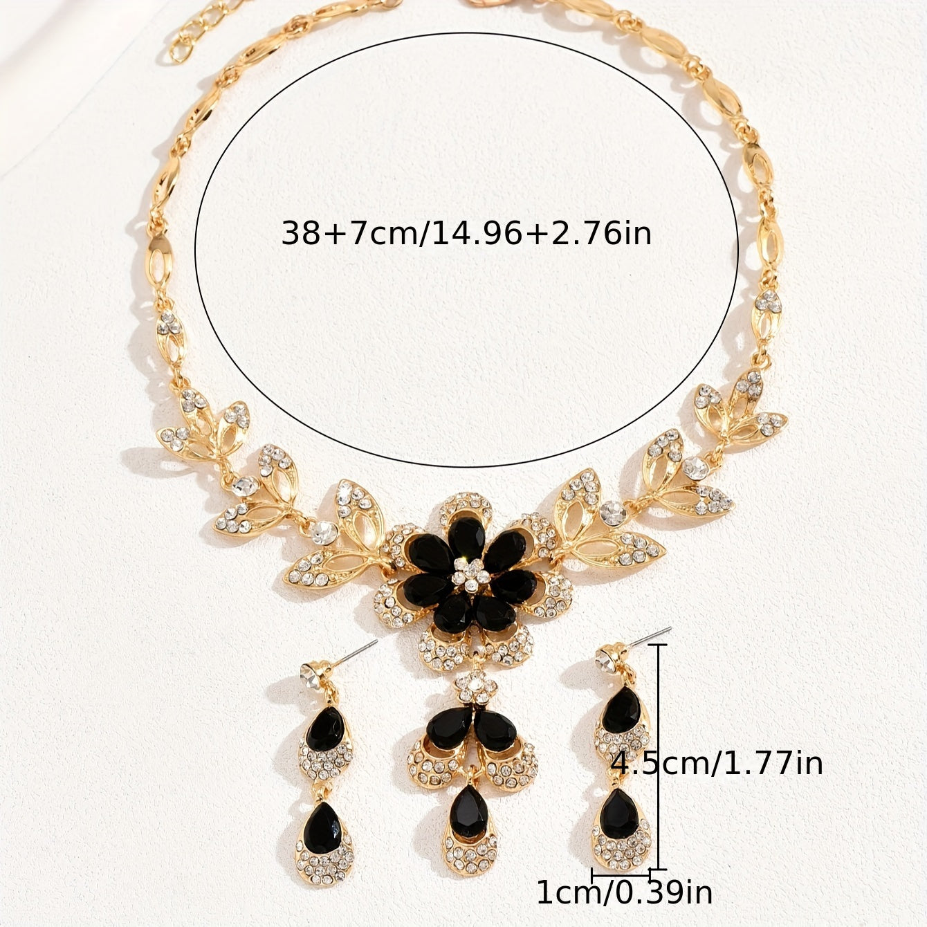 Boho Vacation Style Jewelry Set: 14k Gold Plated Zinc Alloy with Synthetic Zirconia Flower Earrings and Necklace for Women. Perfect for Parties, Weddings, and Spring Season.