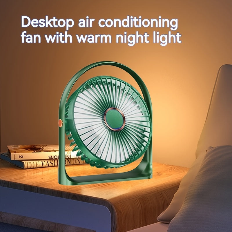 Stay cool anywhere with the JKUOO Portable USB Desk Fan. Featuring 5 speeds and 360° silent operation, this high-velocity fan is powered by a rechargeable lithium battery for indoor and outdoor use. Made of durable plastic, this table fan includes button