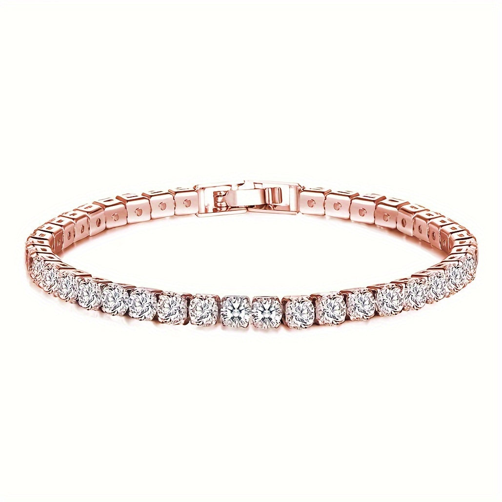 One piece of elegant titanium steel jewelry for women with a 14K golden plated tennis bracelet featuring synthetic cubic zirconia. Perfect for daily or festival wear, this piece makes for an ideal Mother's Day gift and comes in a gift box.