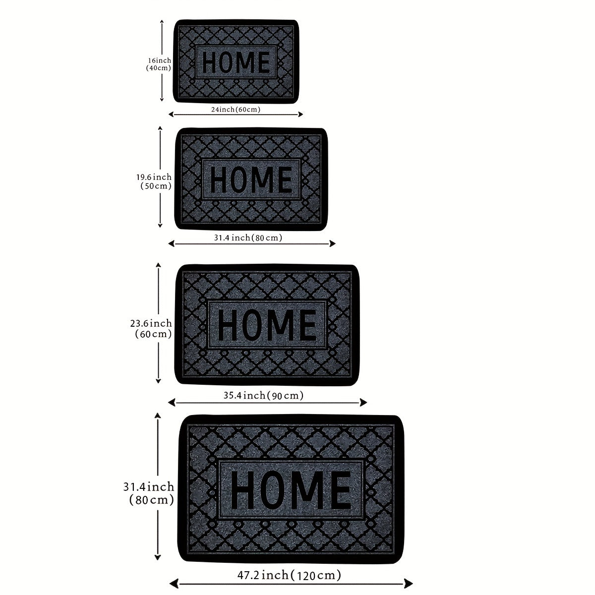 This kitchen flooring mat features a striking black foam design with irregular stripes and the word "HOME" pattern. Made of soft, thick flannel material, this non-slip mat is constructed from 1.2 foam sponge, making it ideal for bathroom and indoor