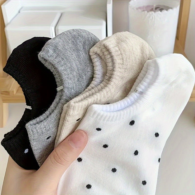 4 pairs of polka dot print low cut boat socks for women