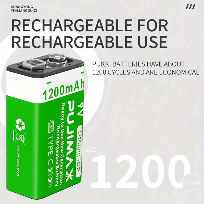 2/4/8pcs of 9v rechargeable lithium batteries with Type-C port charging, ideal for electronic games, toys, and household items.