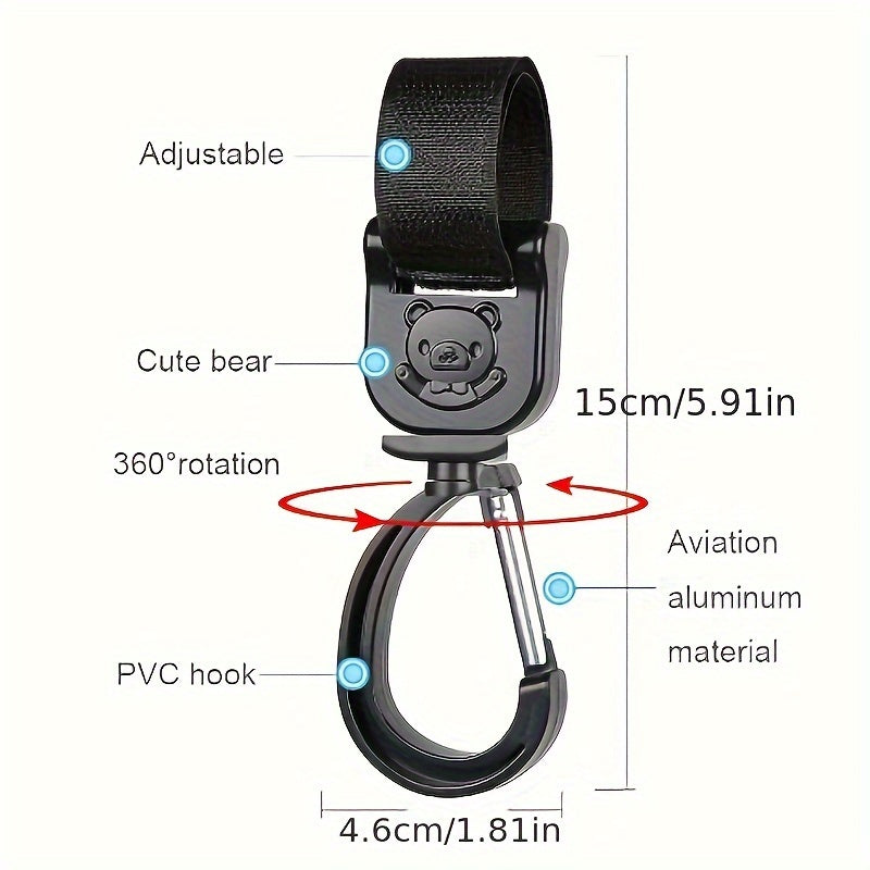 Two Rotating Stroller Hooks for Bags & Accessories - Made of Tough ABS Material, Perfect for Holding Bottles and More