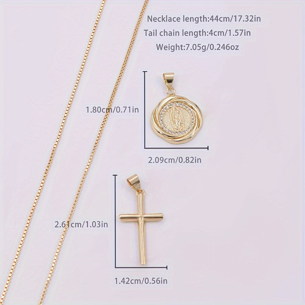 Elegant and simple, the Inlaid Zirconia Virgin Mary and Cross Pendant Necklace is a perfect gift for Mother's Day and birthdays. This detachable layered charm fashion jewelry combines style and spirituality to create a unique and meaningful piece for