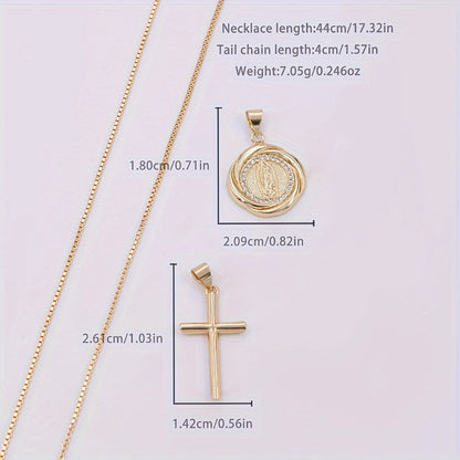 Elegant and simple, the Inlaid Zirconia Virgin Mary and Cross Pendant Necklace is a perfect gift for Mother's Day and birthdays. This detachable layered charm fashion jewelry combines style and spirituality to create a unique and meaningful piece for