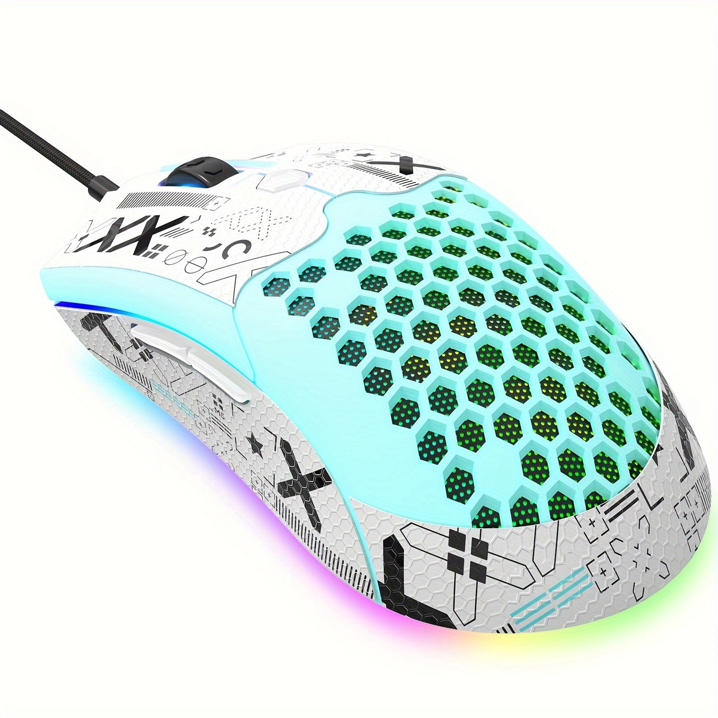 M5 Gaming Mouse with 65G Lightweight Honeycomb Housing, Ultraweave Cable, 26 RGB Backlighting, and Pixart 3325 12000 DPI Optical Sensor.