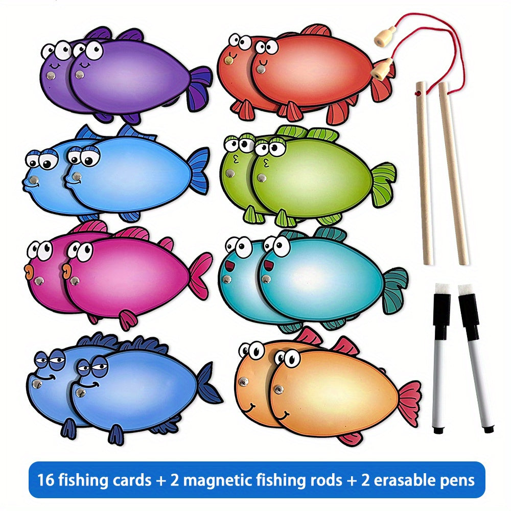 Kids Fishing game spelling toy teaching words with magnetic fish for educational purposes.