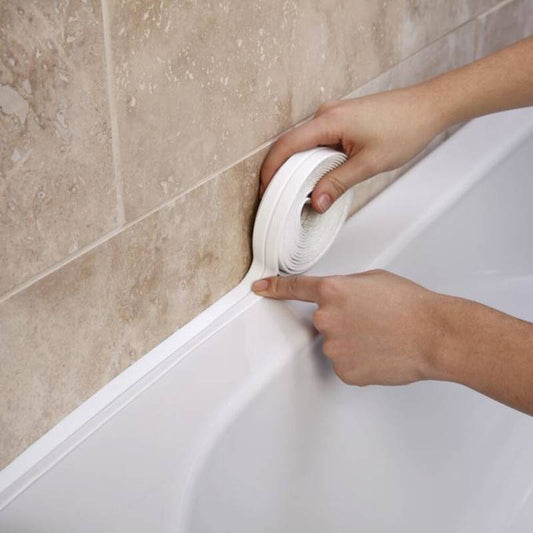 Waterproof PVC self-adhesive tape for sealing, ideal for spot-cleaning bathroom and kitchen sink walls and shower. Easy to apply and remove, providing a secure waterproof seal.