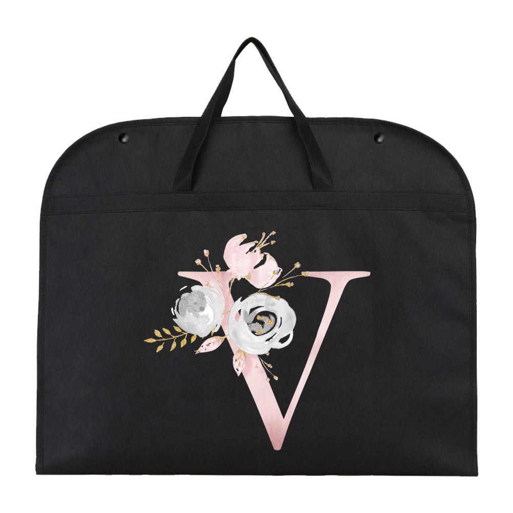 Garment Bag with Chic Pink Floral & Letter Print - Foldable and Moisture-Proof Cover with Zipper for Travel and Storage