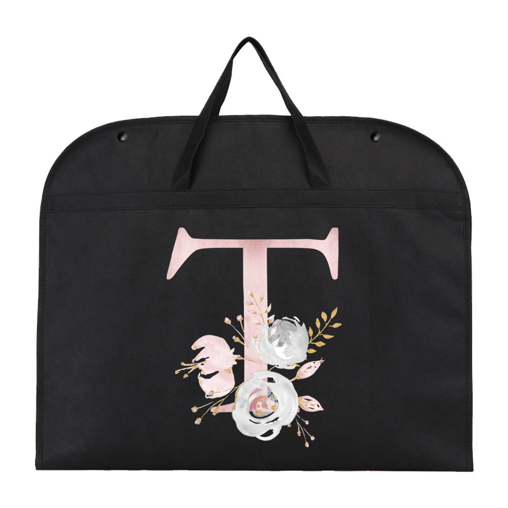 Garment Bag with Chic Pink Floral & Letter Print - Foldable and Moisture-Proof Cover with Zipper for Travel and Storage