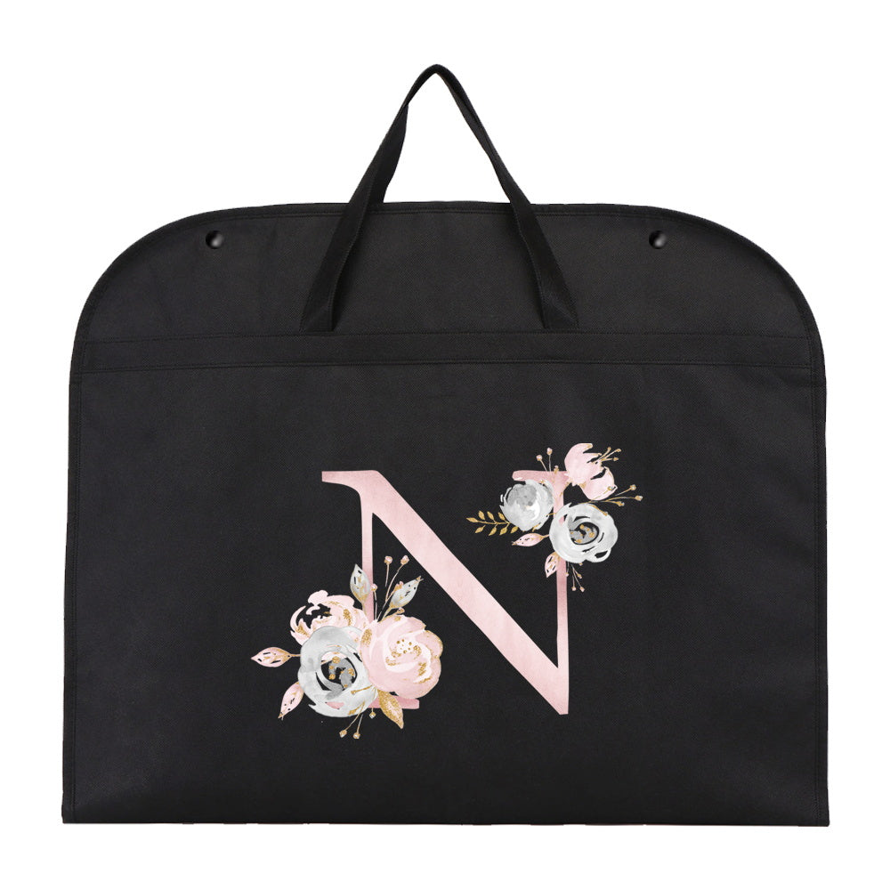 Garment Bag with Chic Pink Floral & Letter Print - Foldable and Moisture-Proof Cover with Zipper for Travel and Storage