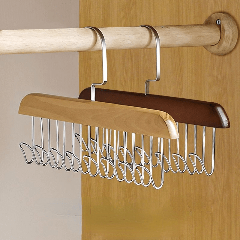 One versatile wooden clothes hanger with hooks for drying and organizing underwear and vests. Perfect for saving space with a vertical storage rack, ideal for home and dorms. Great for hanging clothes.