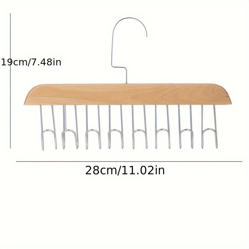 One versatile wooden clothes hanger with hooks for drying and organizing underwear and vests. Perfect for saving space with a vertical storage rack, ideal for home and dorms. Great for hanging clothes.