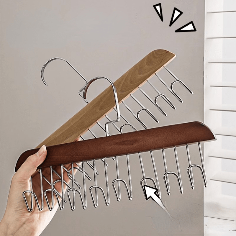 One versatile wooden clothes hanger with hooks for drying and organizing underwear and vests. Perfect for saving space with a vertical storage rack, ideal for home and dorms. Great for hanging clothes.