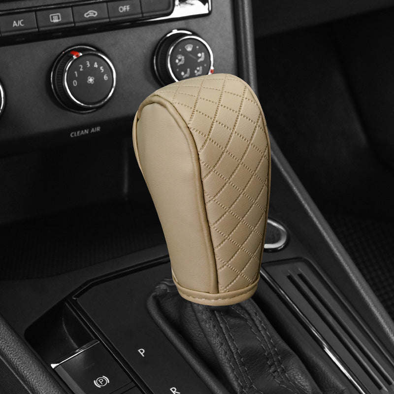 Black PU Leather Anti-slip Car Gear Shift Knob Cover for Driving Control.