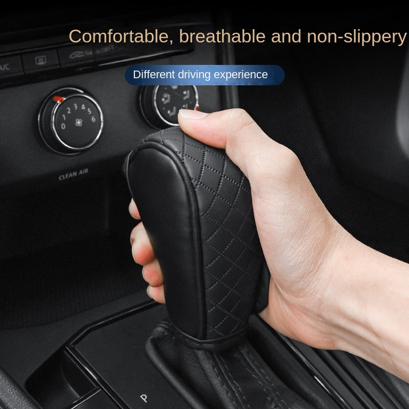 Black PU Leather Anti-slip Car Gear Shift Knob Cover for Driving Control.