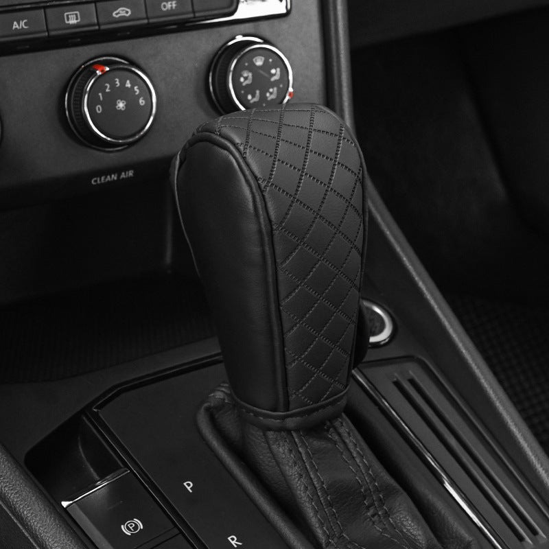 Black PU Leather Anti-slip Car Gear Shift Knob Cover for Driving Control.