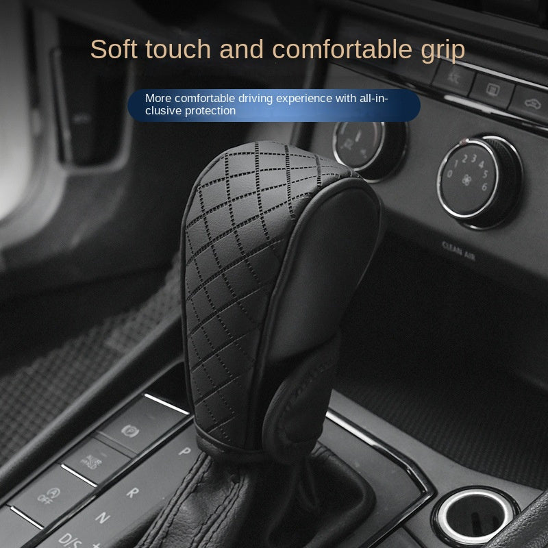 Black PU Leather Anti-slip Car Gear Shift Knob Cover for Driving Control.