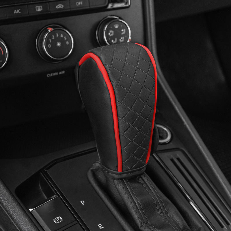 Black PU Leather Anti-slip Car Gear Shift Knob Cover for Driving Control.