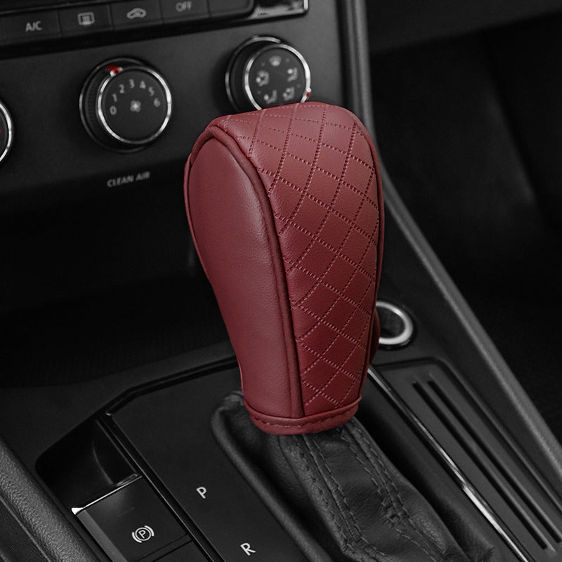 Black PU Leather Anti-slip Car Gear Shift Knob Cover for Driving Control.