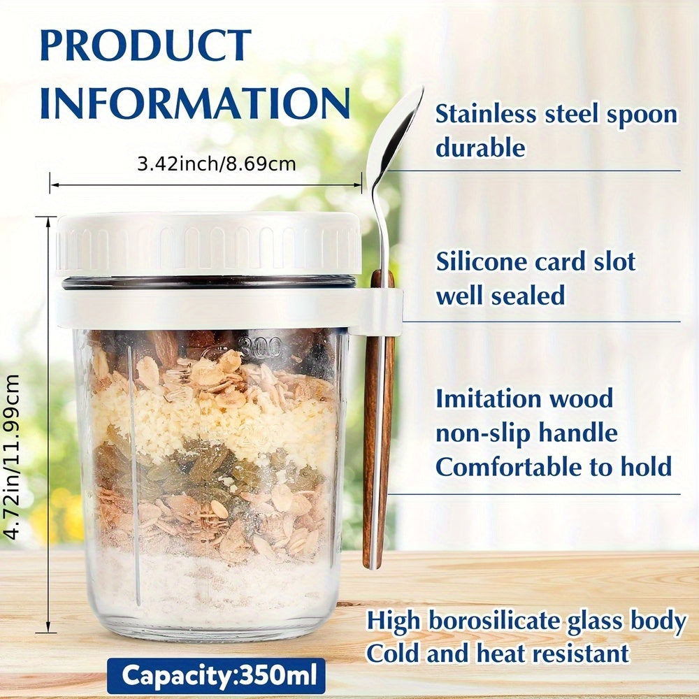 1 or 2 glass containers with lids and spoons for overnight oats, oatmeal, or food storage, a practical kitchen gadget.