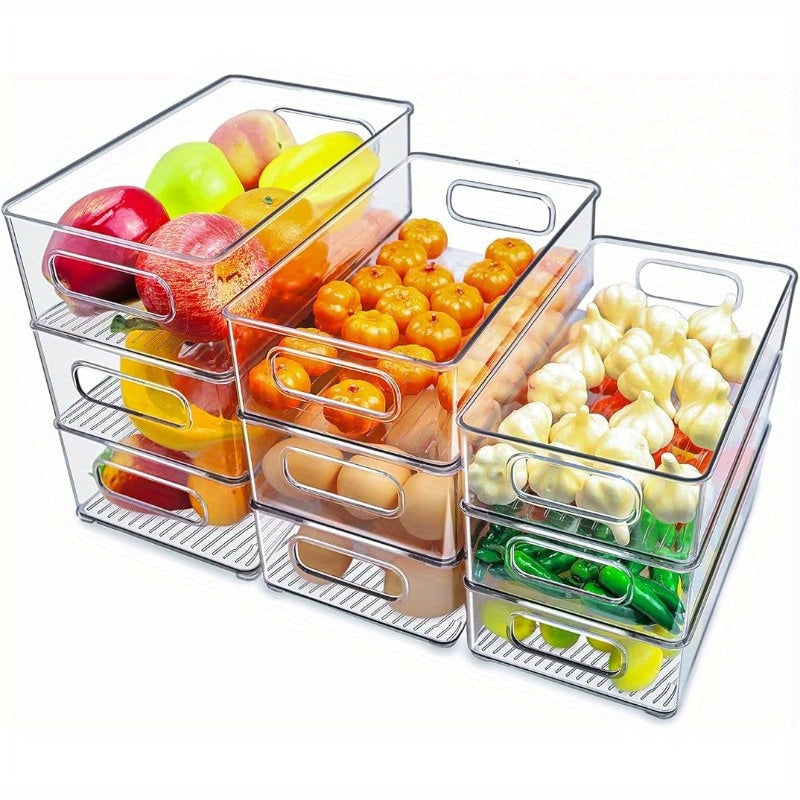 Refrigerator Storage Bins in Sets of 2, 4, or 6 - Stackable Space-Saving Organizer Bins with Handles and Transparent Design for Kitchen, Freezer, Pantry, Cabinets, Drawers, and Shelves - Fruit Container and Kitchen Supplies Organizer