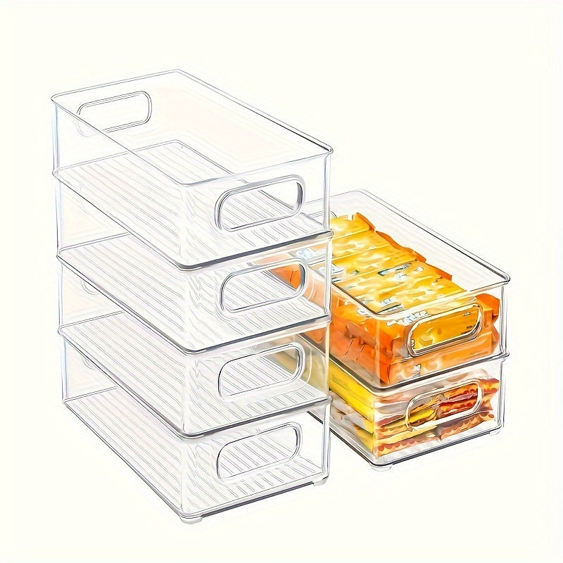 Refrigerator Storage Bins in Sets of 2, 4, or 6 - Stackable Space-Saving Organizer Bins with Handles and Transparent Design for Kitchen, Freezer, Pantry, Cabinets, Drawers, and Shelves - Fruit Container and Kitchen Supplies Organizer