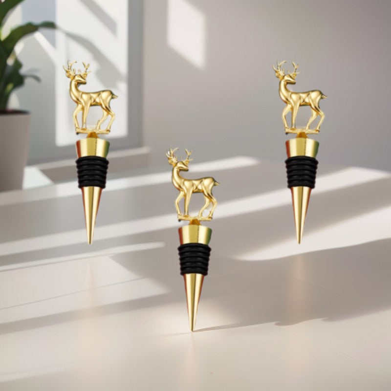 Unique Christmas gift: Cute deer wine bottle stopper for parties, weddings, and events.