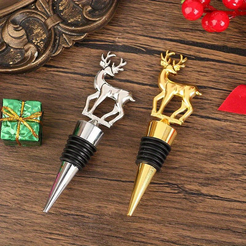 Unique Christmas gift: Cute deer wine bottle stopper for parties, weddings, and events.