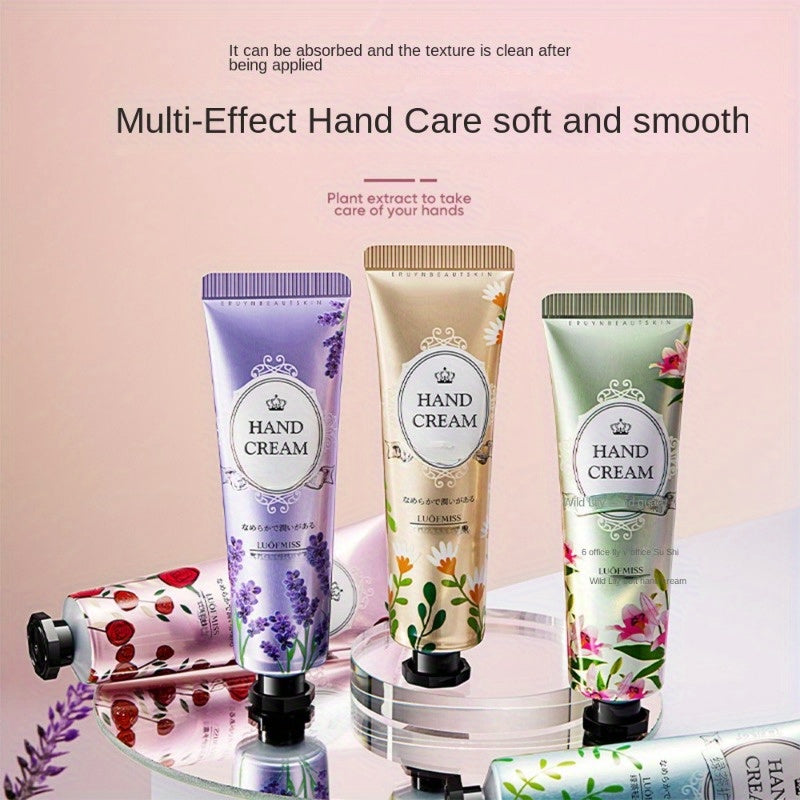 5pc LuofMiss Hand Cream Set in Purple Packaging, Floral Scents, Moisturizing, Alcohol-Free with Glycerin