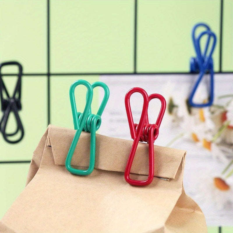 Durable Storage Accessories: Set of 8 Multi-Purpose Steel Clips with PVC Coating for Sealing Food Bags, Chips, and Paper