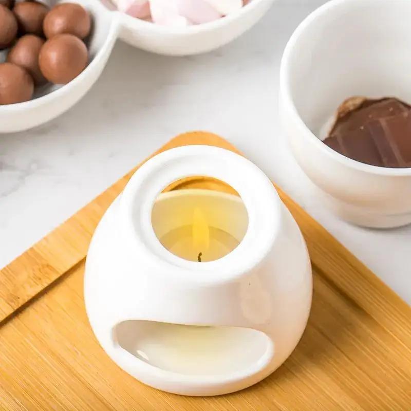 Small Ceramic Fondue Set - Ideal for Melting Chocolate or Cheese with Included Candle Holder – Perfect Kitchen Addition for Serving Desserts